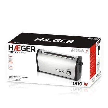 Haeger Tostador de Pan 1 Ranura Larga 1000W, 6 Niveles de Tostado, Función Recalentar y Descongelar, Exterior Acero Inoxidable